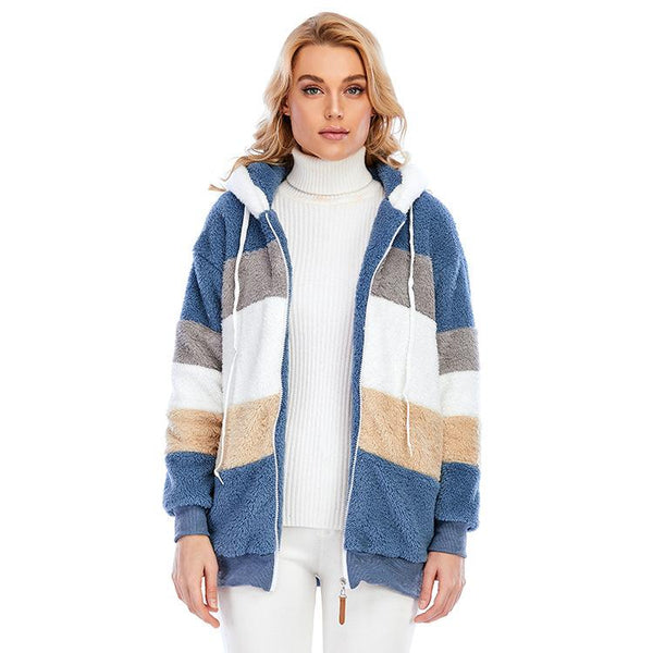 2021  New Autumn and Winter Loose Plush Multi-Color Hooded Jacket